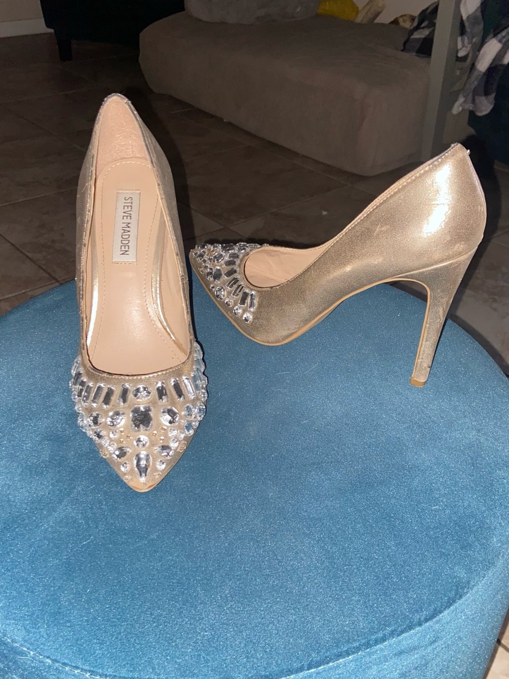 Steve Madden Metallic Gold Jeweled Pointed-Toe Pumps